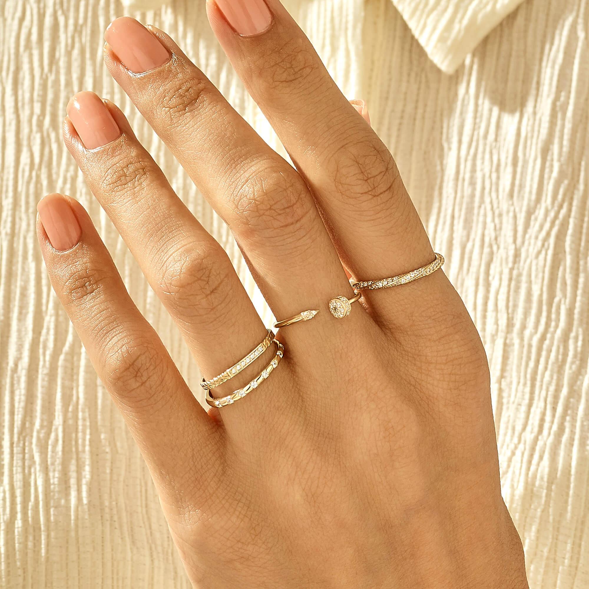 Stackable Twisted Eternity Band with White CZ in 14k Real Gold