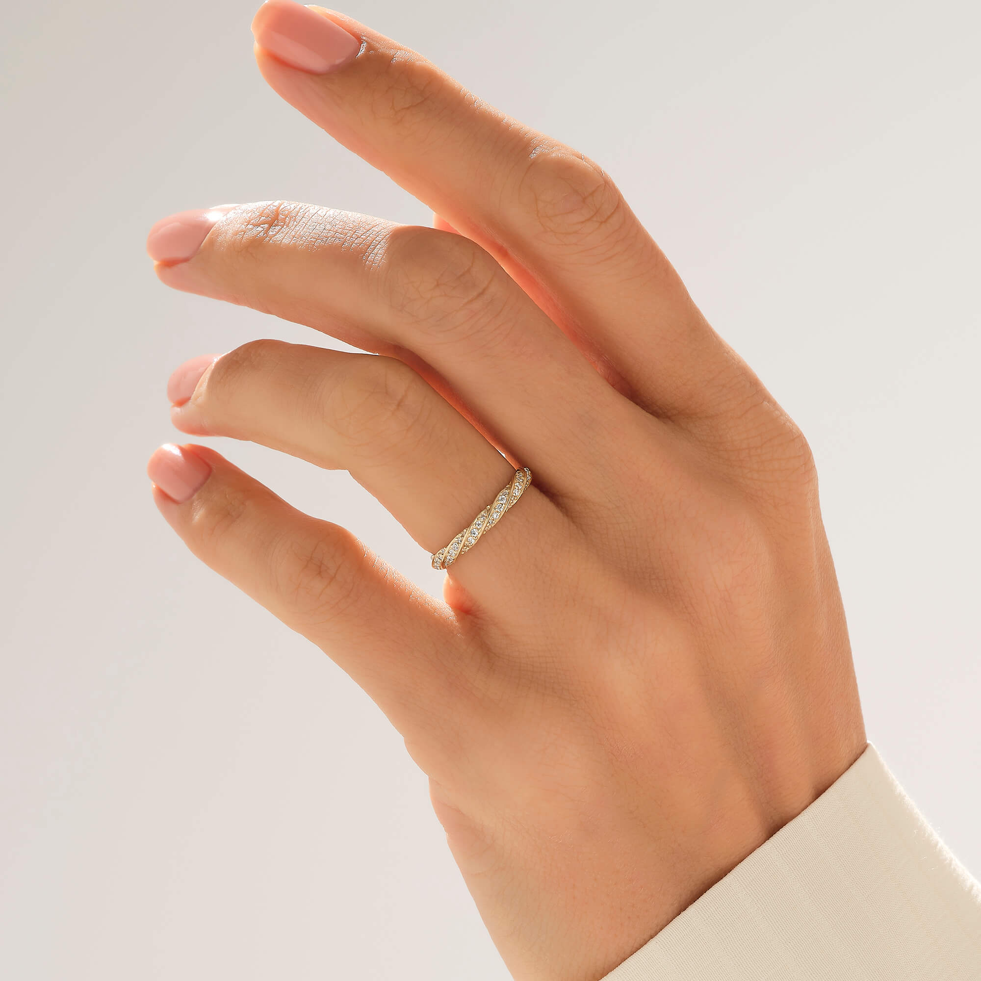 Twisted Half Eternity Wedding Band Ring in 14k Real Yellow Gold