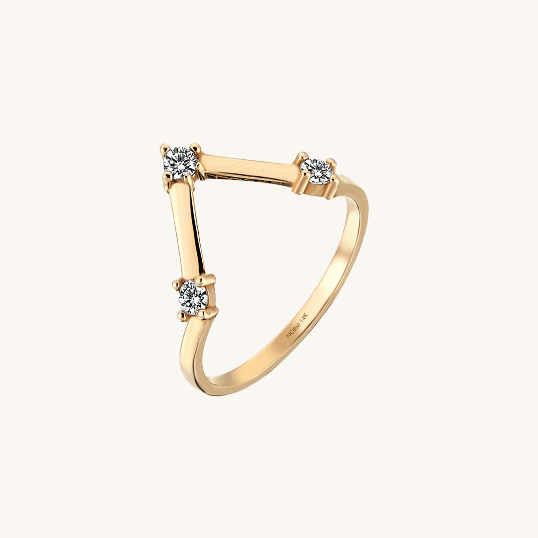 14k Gold Three Stone V Ring for Women