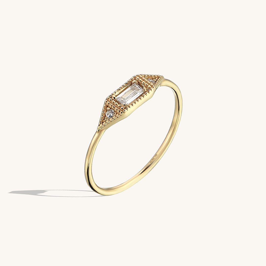 Women's Vintage Baguette Pinky Signet Ring in 14k Solid Gold