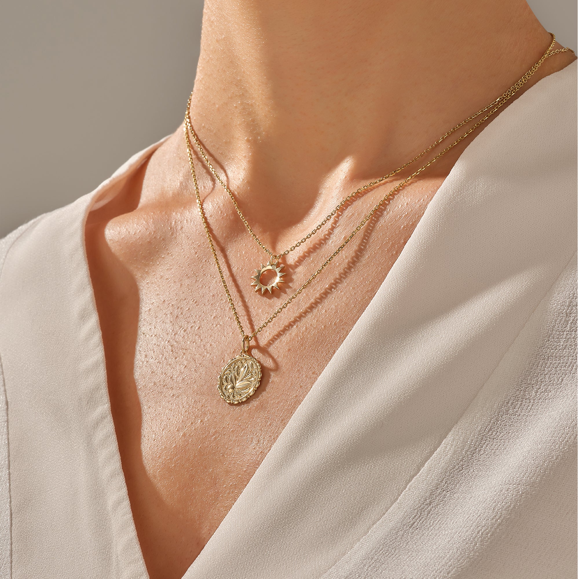 Women's 14k Real Gold Vintage-Inspired Flower Coin Pendant