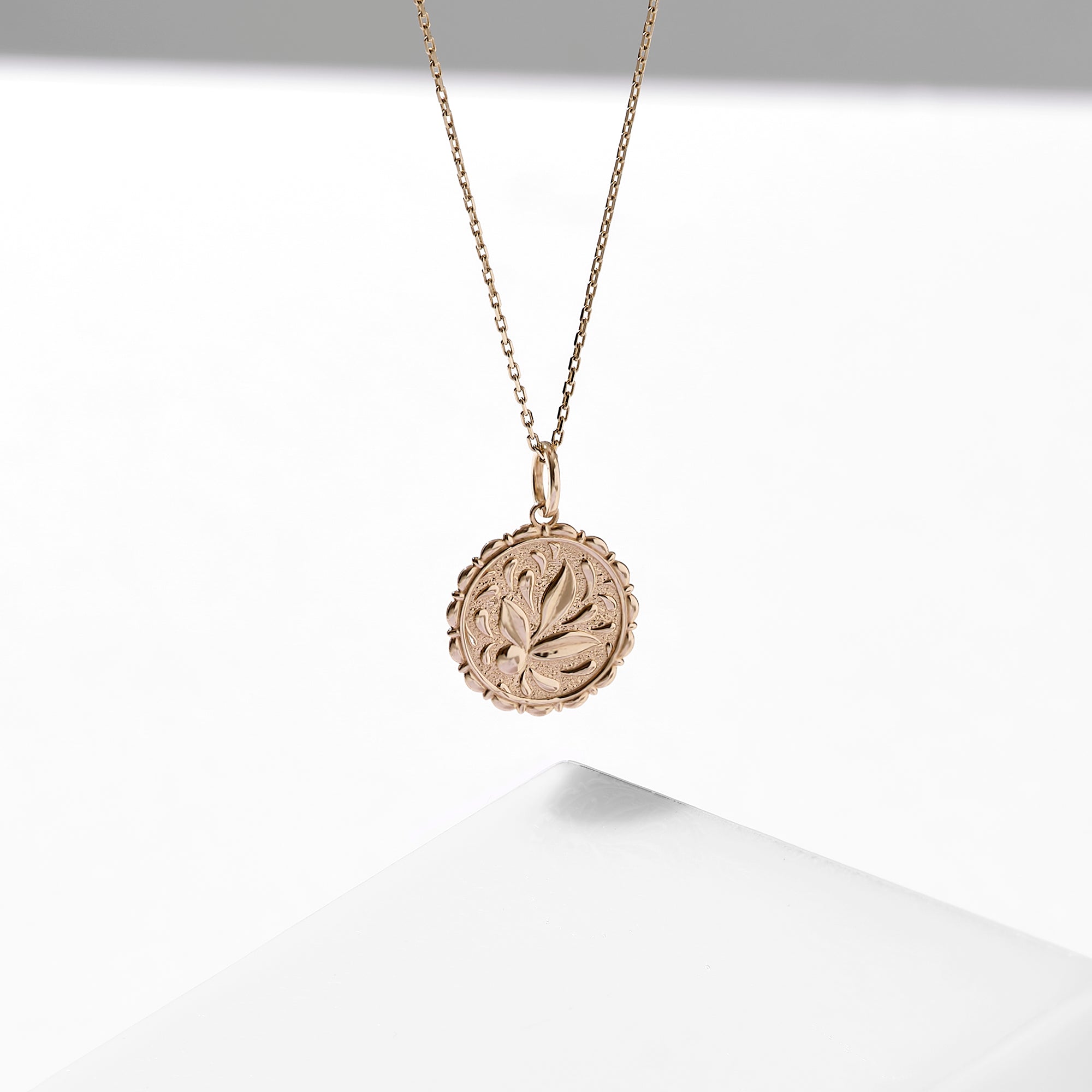 Women's 14k Real Yellow Gold Vintage-Inspired Flower Coin Pendant