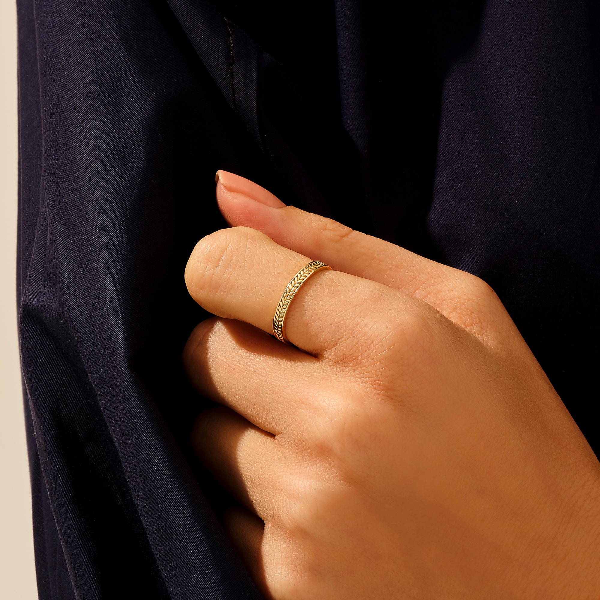 14k Solid Yellow Gold Wheat Band Ring for Women