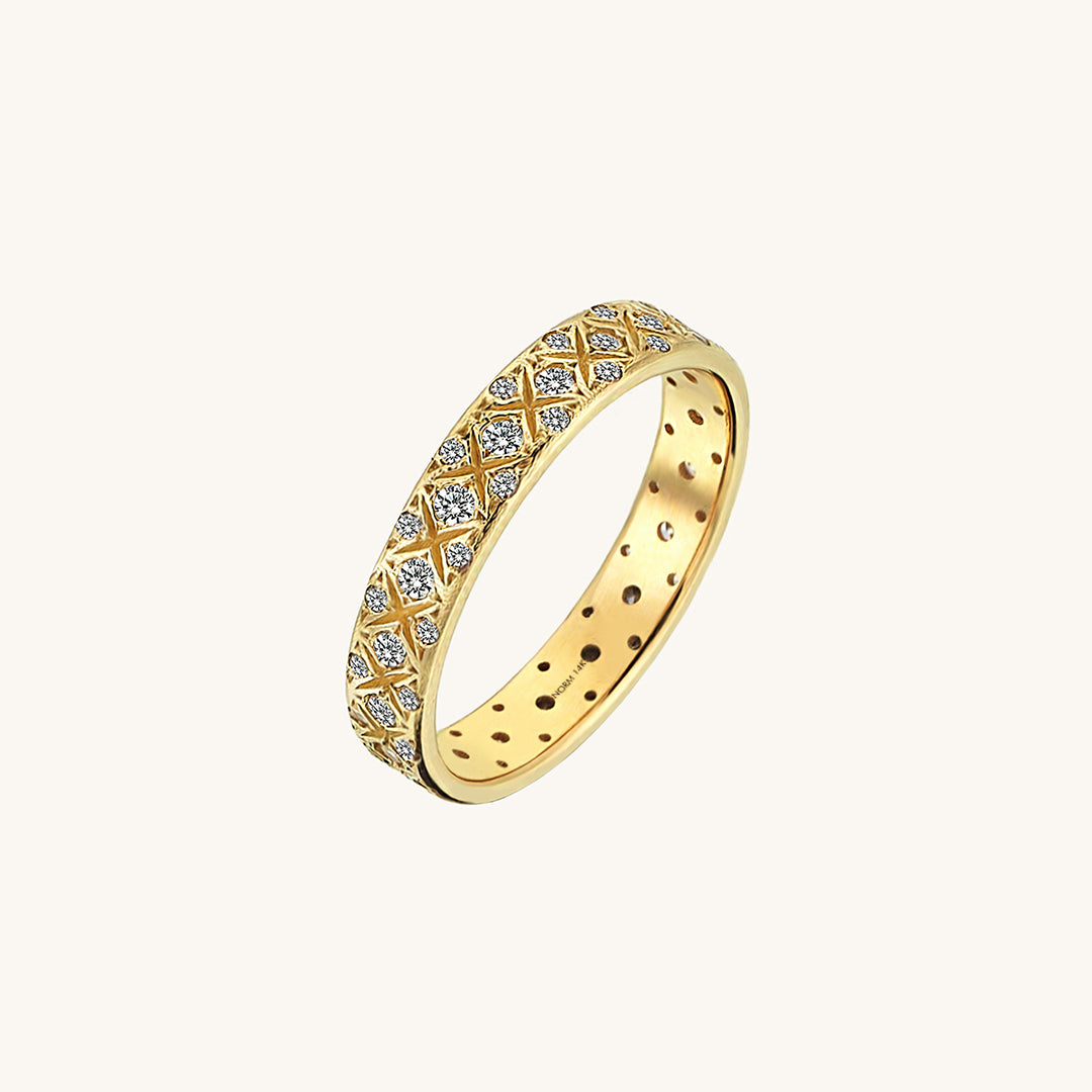 14k Solid Yellow Gold Criss Cross Wedding Band Ring for Ladies