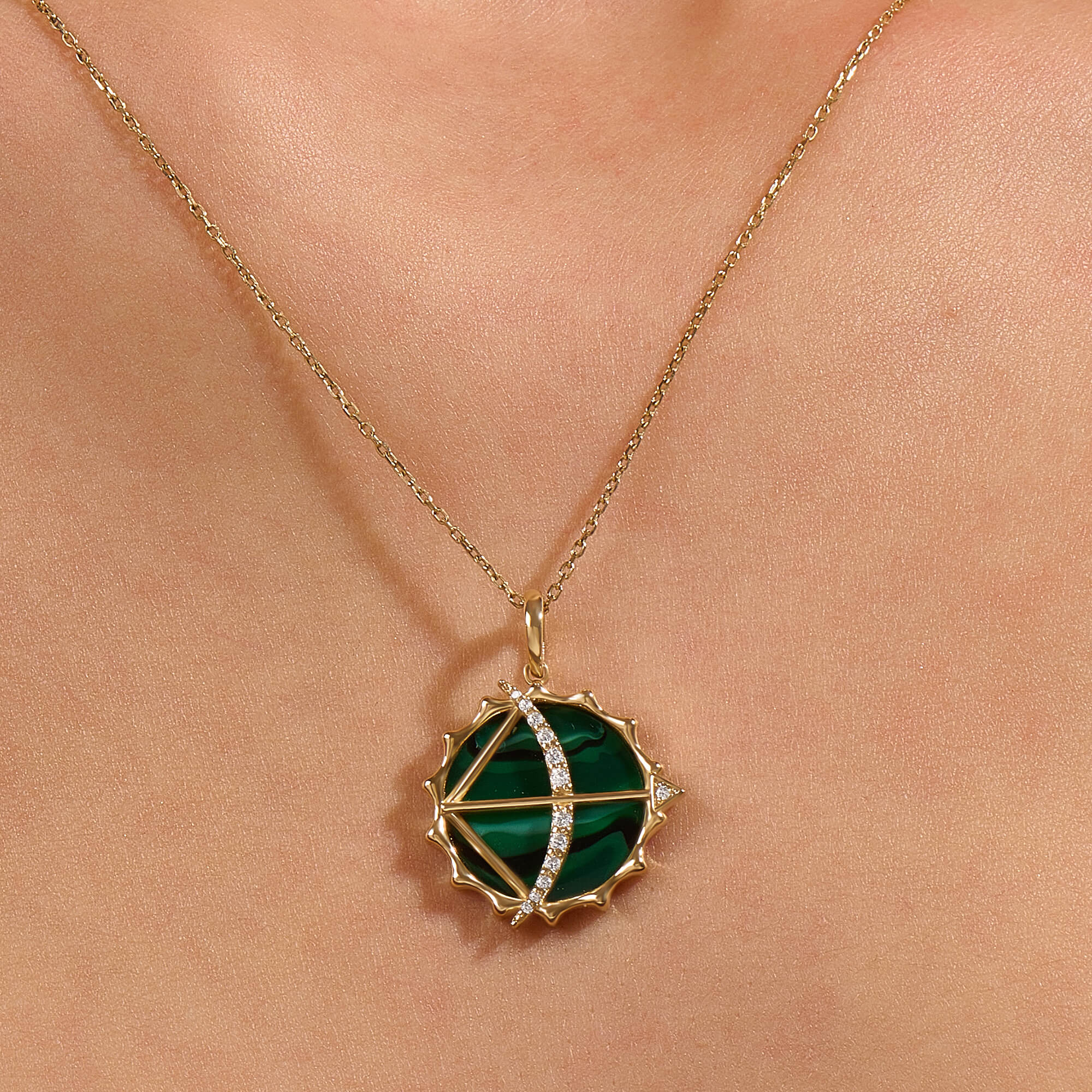 14K Real Gold Green Bow & Arrow Necklace