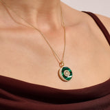 Green Enamel Moon and Orbit Necklace in 14K Real Gold