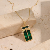 Green Rectangle Tag 14K Gold Dragonfly Necklace