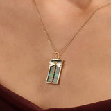 Green Rectangle Tag 14K Real Gold Dragonfly Necklace