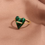 14K Real Gold CZ Pave Green Heart Ring