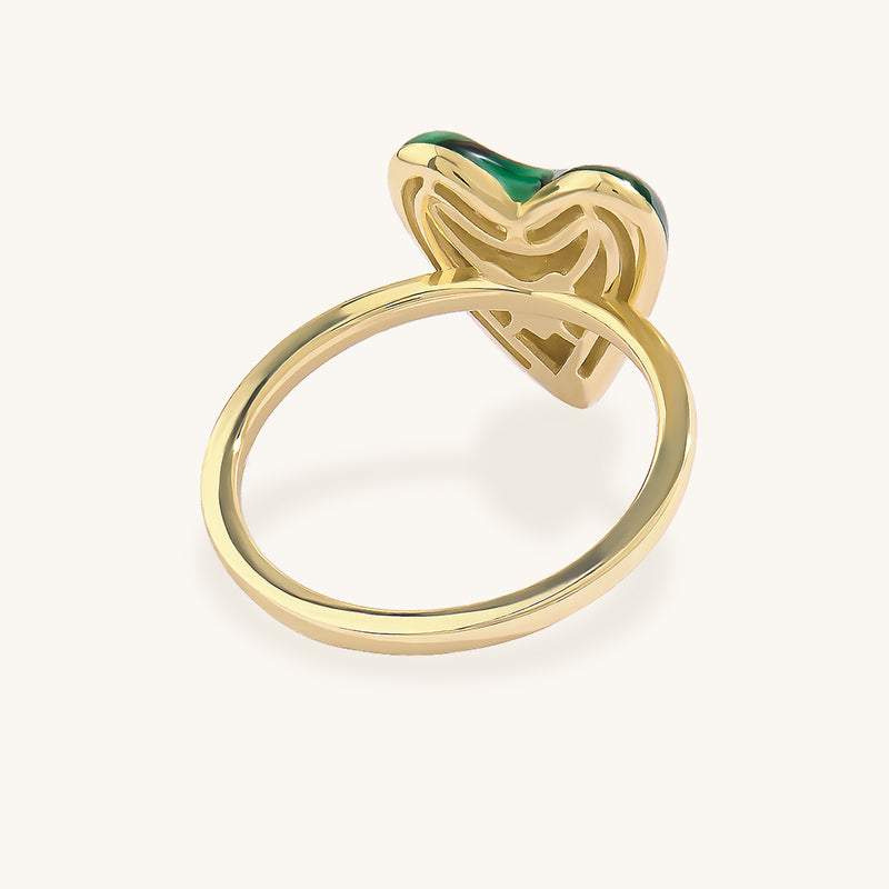14K Solid Gold CZ Pave Green Heart Ring
