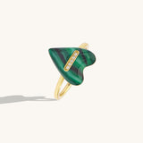 14K Real Gold Green Enamel Heart Ring