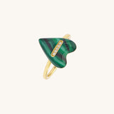 14K Solid Yellow Gold CZ Pave Green Heart Ring