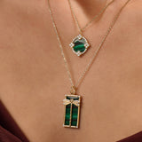 14K Solid Gold Green Enamel Coin Necklace Paved with CZ Shamrocks