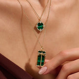 Green Enamel Lucky Shamrock Necklace in Solid 14K Gold