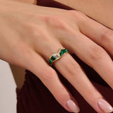 Green Enamel Tiara Band Ring in Solid 14K Gold