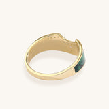 14K Solid Gold Bold Tiara Band Ring, Yellow Gold & Green