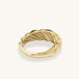 14K Gold Croissant Ring with Green and CZ Diamond Details