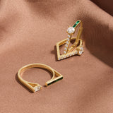 14K Solid Gold Rhombus Green Enamel Huggie Earrings
