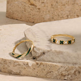 14K Solid Gold Twisted Eternity Ring - Green Enamel & CZ Pave