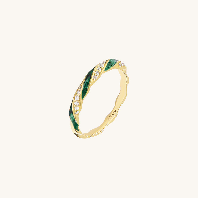 14K Solid Gold Green Twisted Half Eternity Stacking Ring