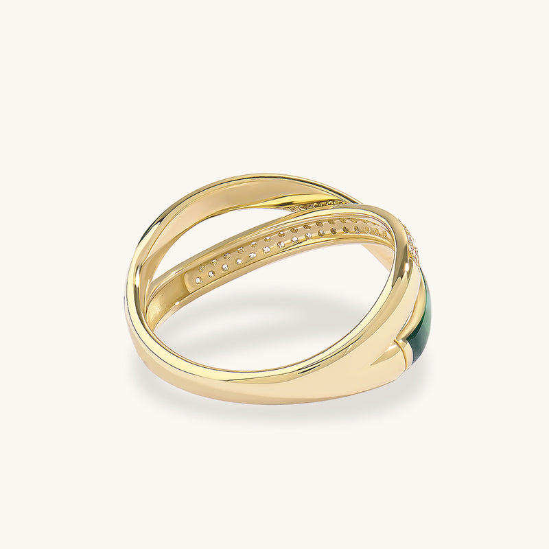 Green Enamel X Ring in Solid 14K Gold