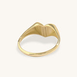 14K Solid Yellow Gold Heart Signet Ring - Green Enamel