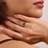 14K Solid Gold Green Heart Signet Ring