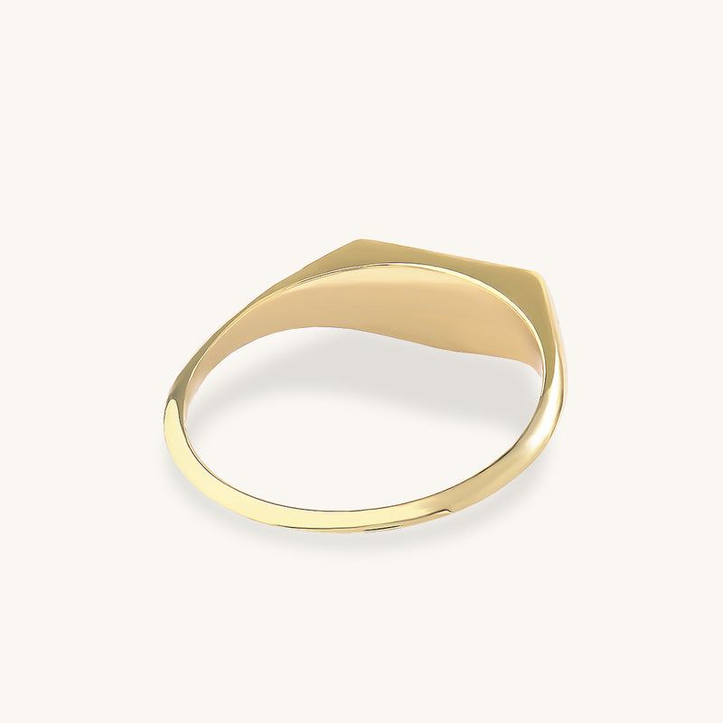 14K Solid Yellow Gold Sun Green Enamel Half Signet Ring