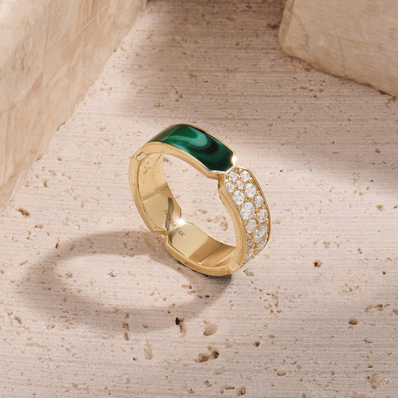 Green Enamel Pave Bold Band Ring in Gold