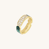 14K Solid Gold Green Wedding Band Paved with Cubic Zirconia