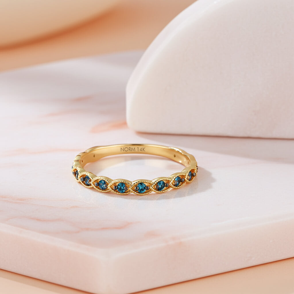 Premium Novella Ring with Blue Zirconia in Solid Yellow Gold