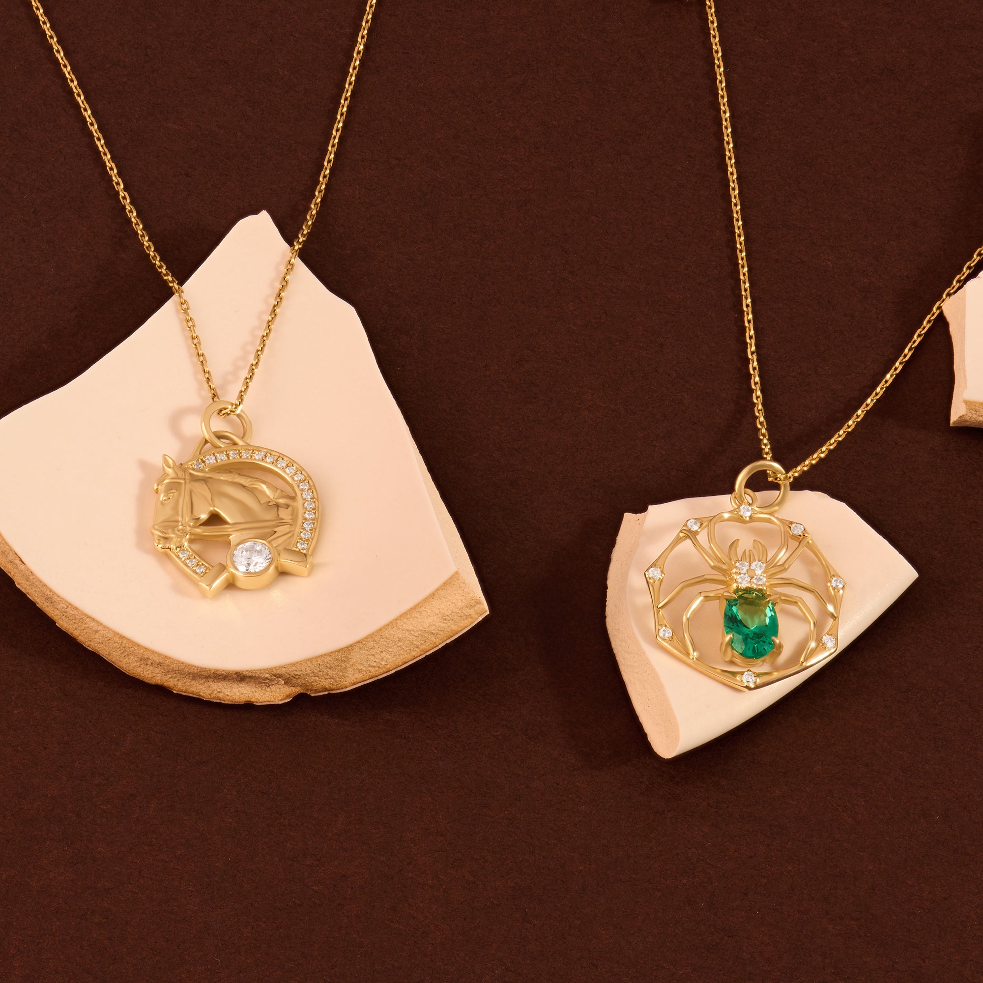 14k Gold Emerald Spider Necklace for Women