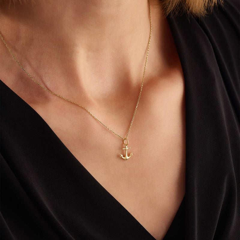 Women's 14K Solid Gold Anchor Design Necklace