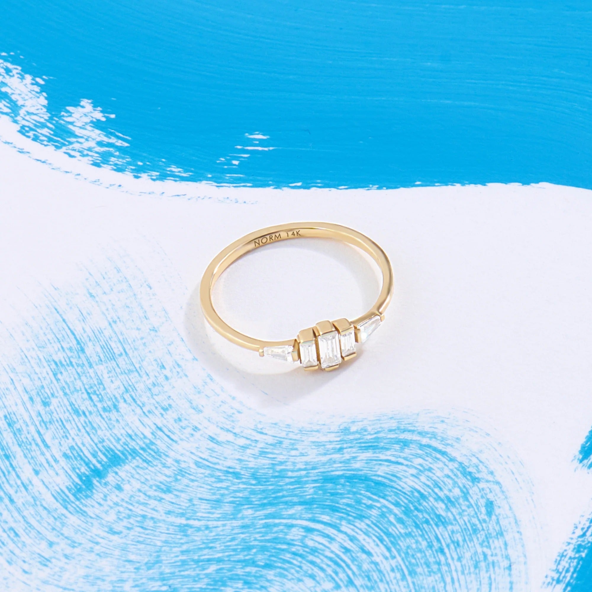 Art-Deco Design Moissanite Baguette Ring in Solid Gold