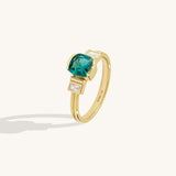 14K Real Gold Art Deco Arctic Green Ring