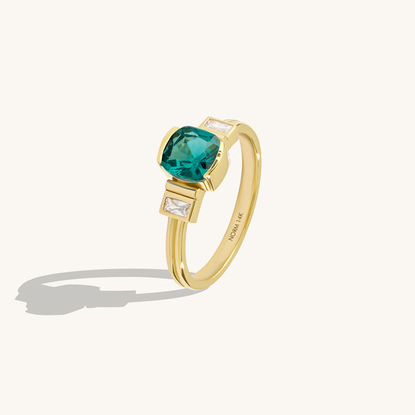 14K Real Gold Art Deco Arctic Green Ring