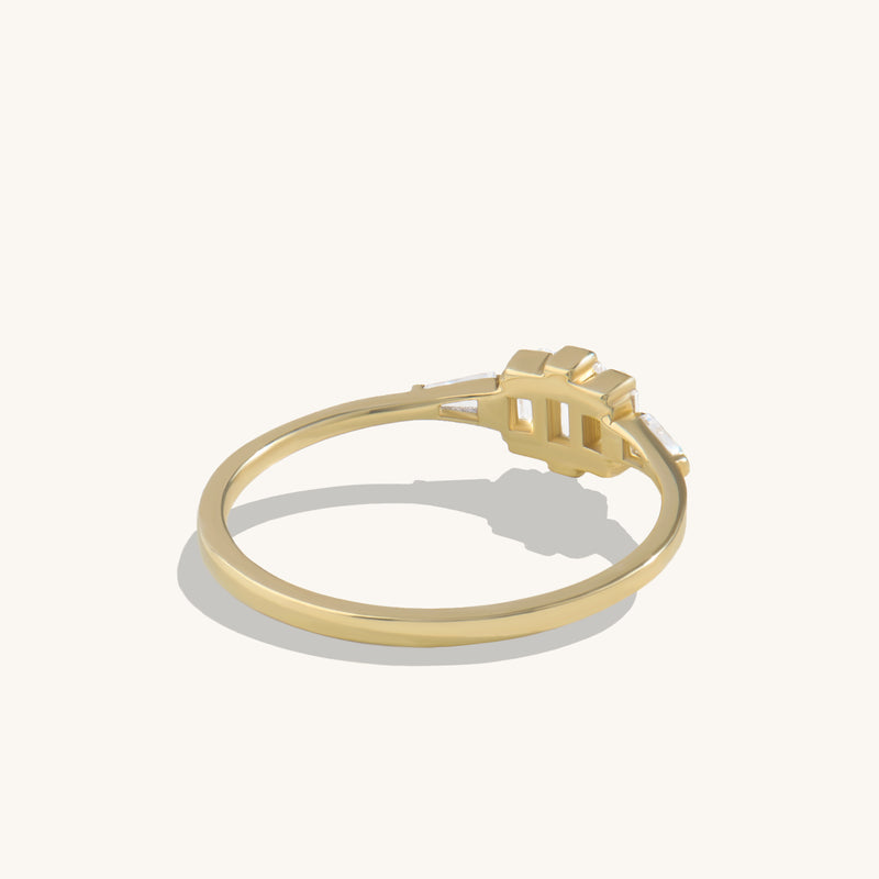 14k Real Yellow Gold Art-Deco Inspired Baguette Ring