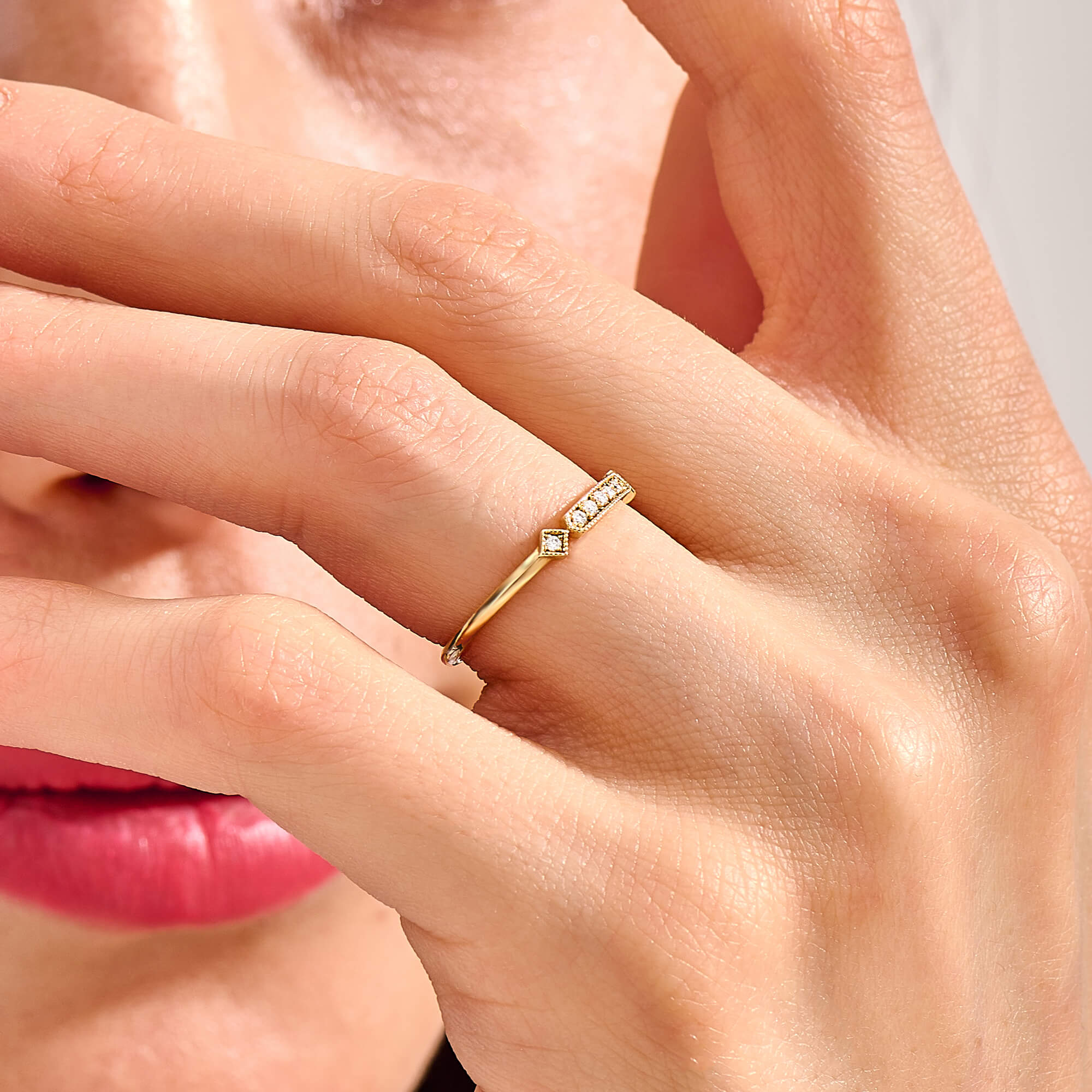 14K Real Gold Art Deco Diamond Wedding Band