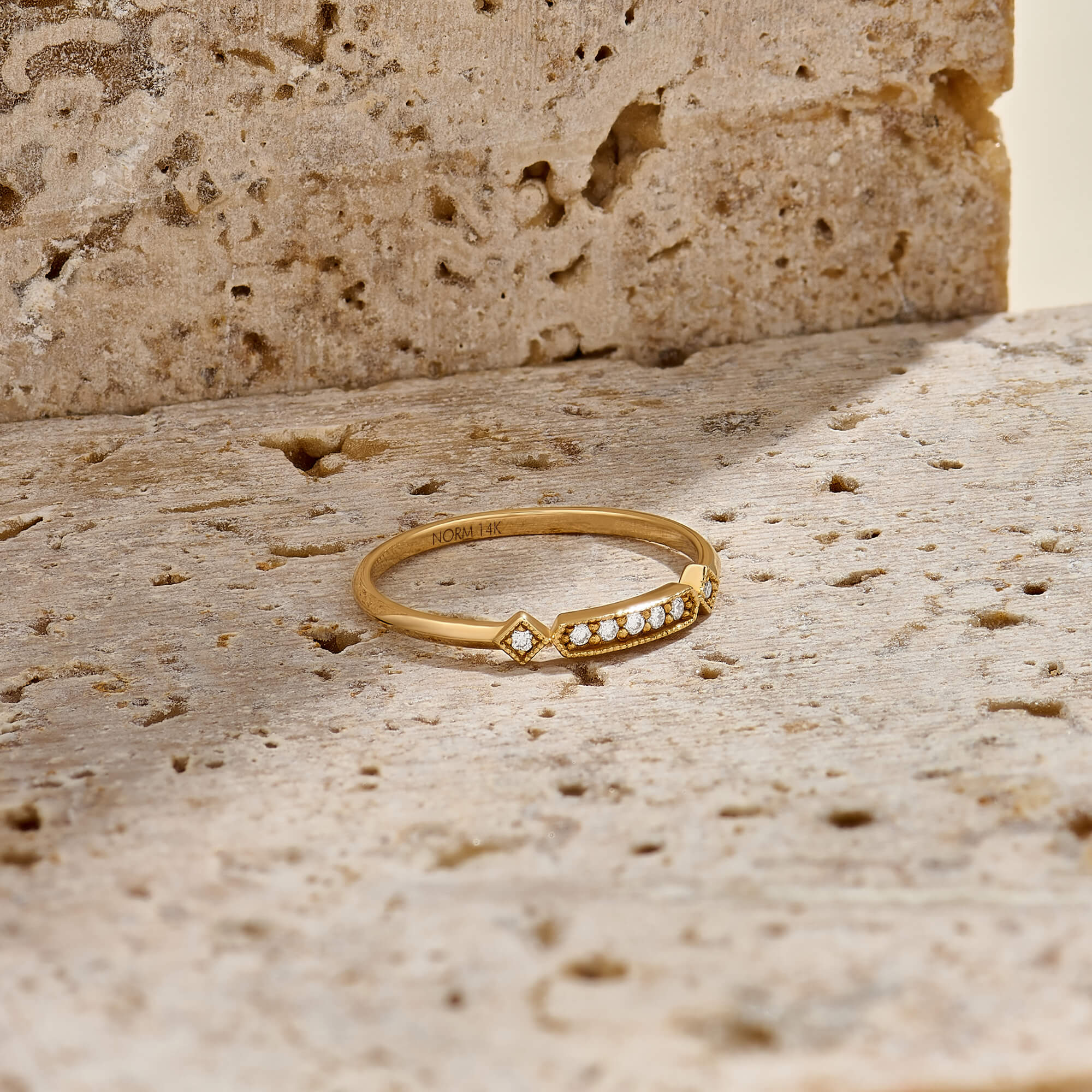 14K Real Yellow Gold Art Deco Diamond Wedding Band