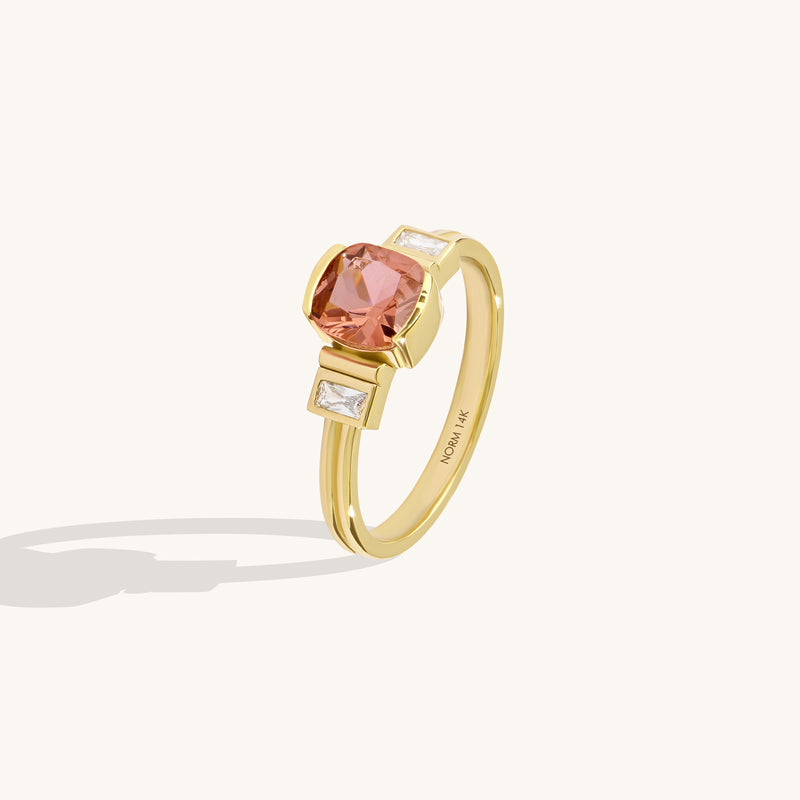 Art Deco Padparadscha Engagement Ring in 14K Real Gold