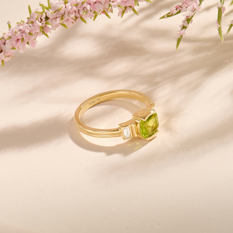 14K Solid Gold Art Deco Lab-Grown Peridot Ring