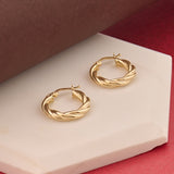 14k Real Gold Auger Hoop Earrings