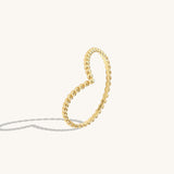 14K Real Yellow Gold Beaded Wishbone Curve Stacking Ring