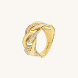 Bold Cuban Chain Pave Statement Ring in Gold