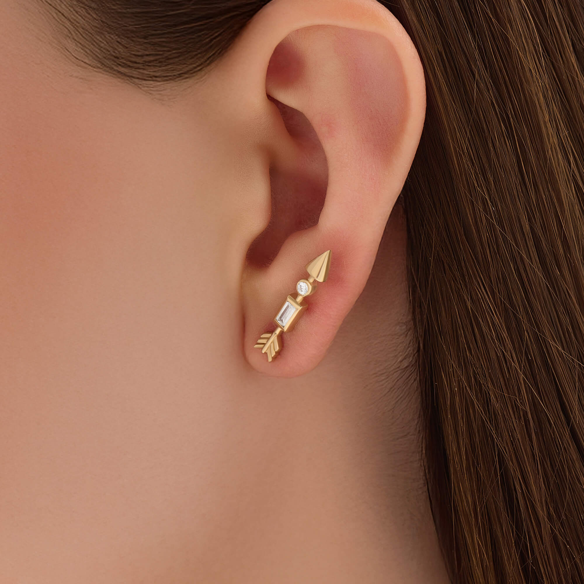 Women's Yellow Gold Baguette Arrow Earrings