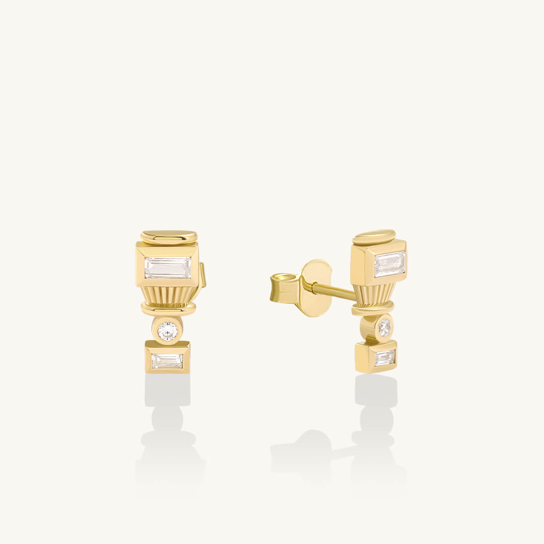 Baguette Art Deco Earrings in Solid Yellow Gold