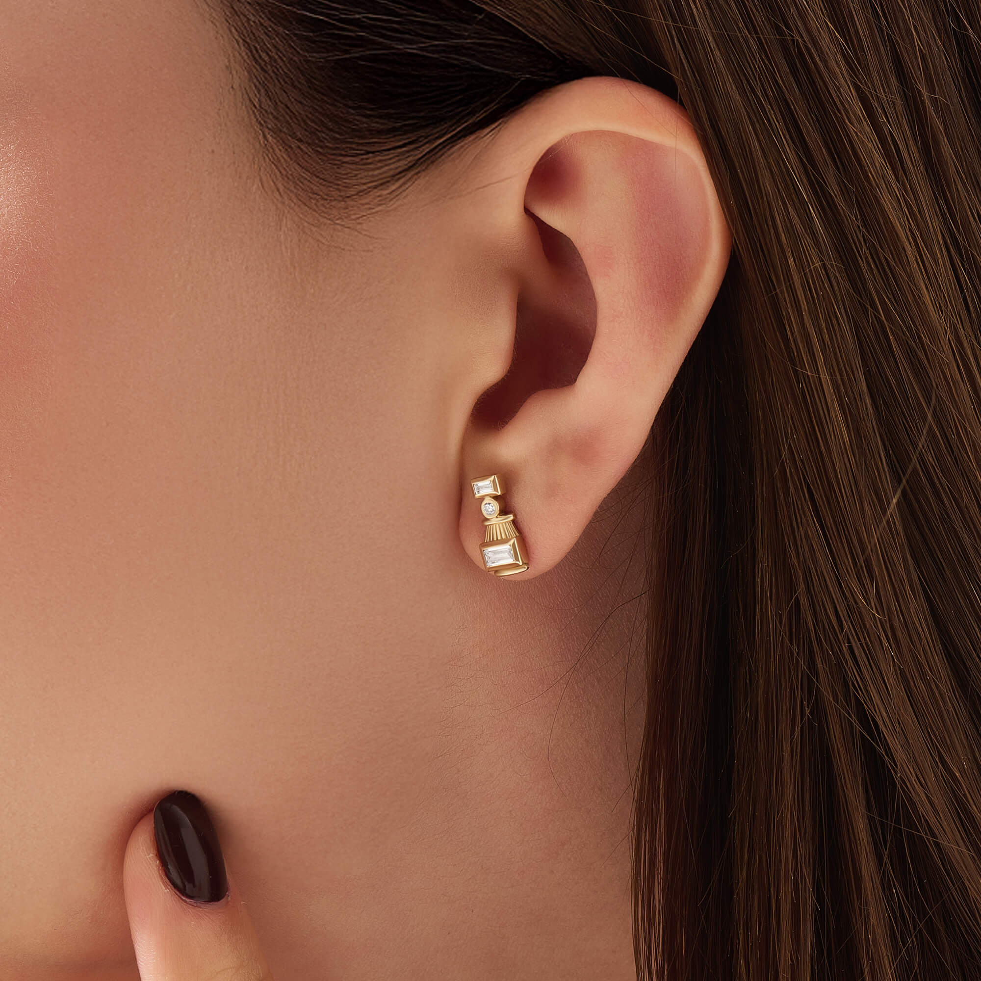 Women's Solid Gold Baguette Art Deco Earrings