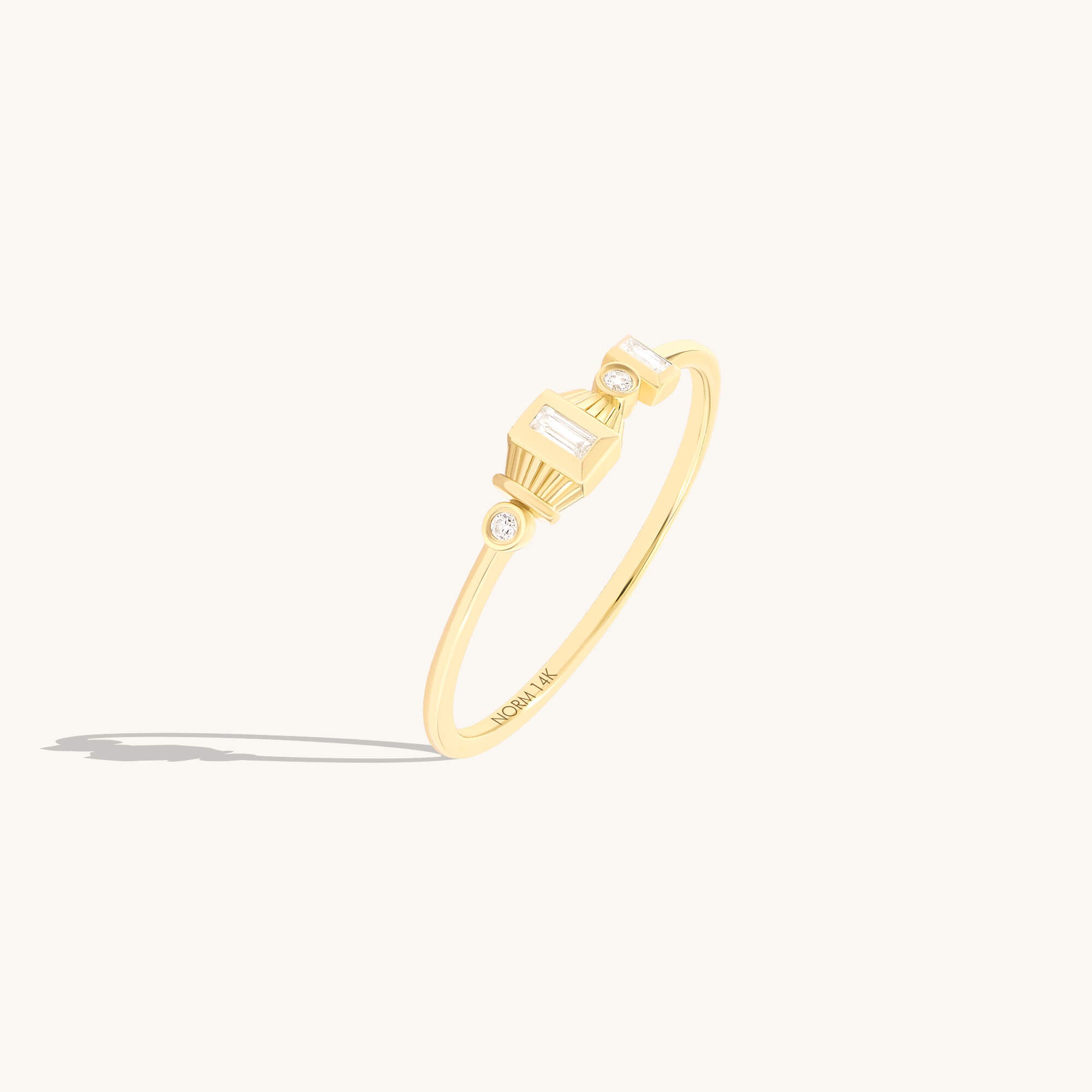 Baguette Art Deco Stacking Ring in Solid Yellow Gold
