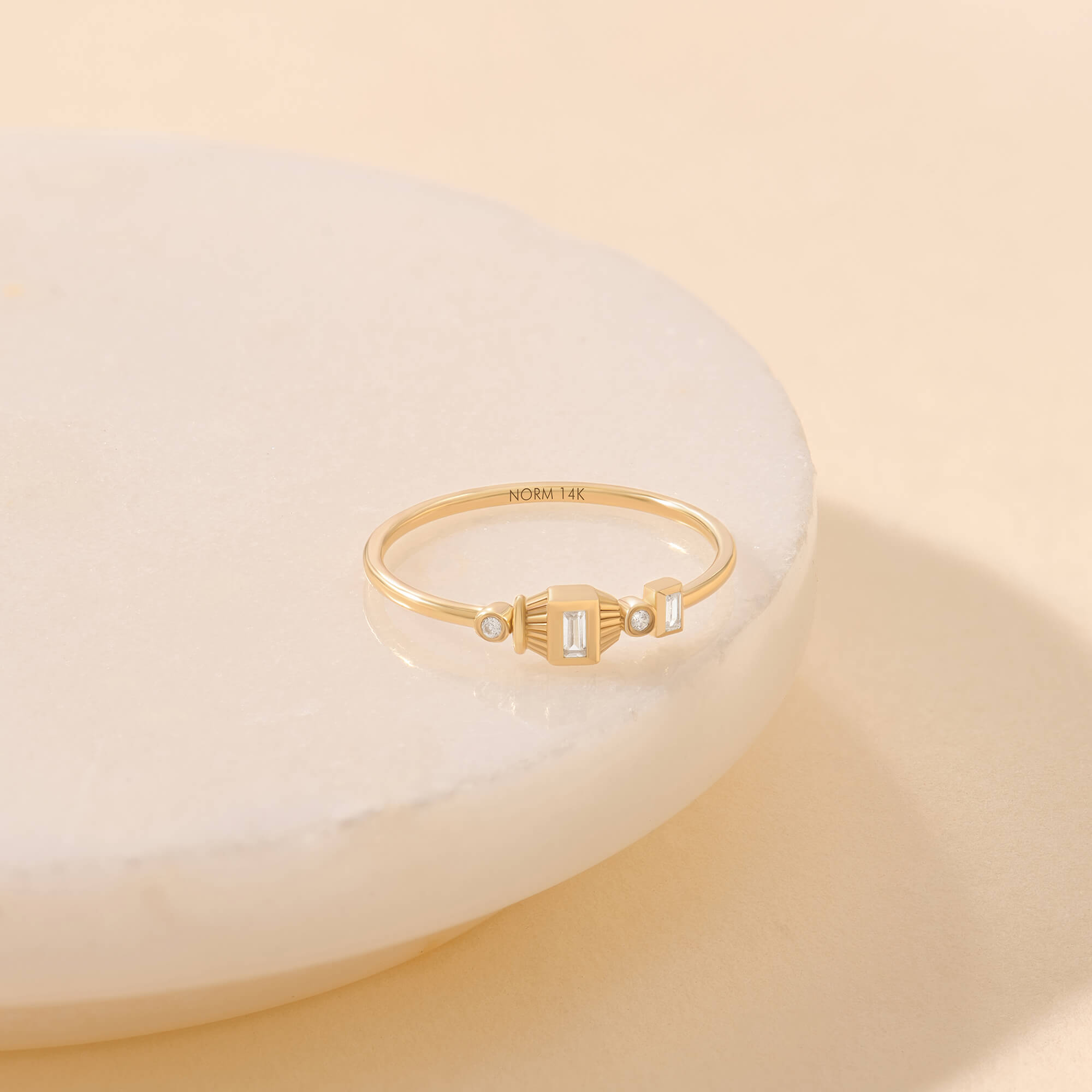 Art Deco Style Baguette Stacking Ring in Solid Gold