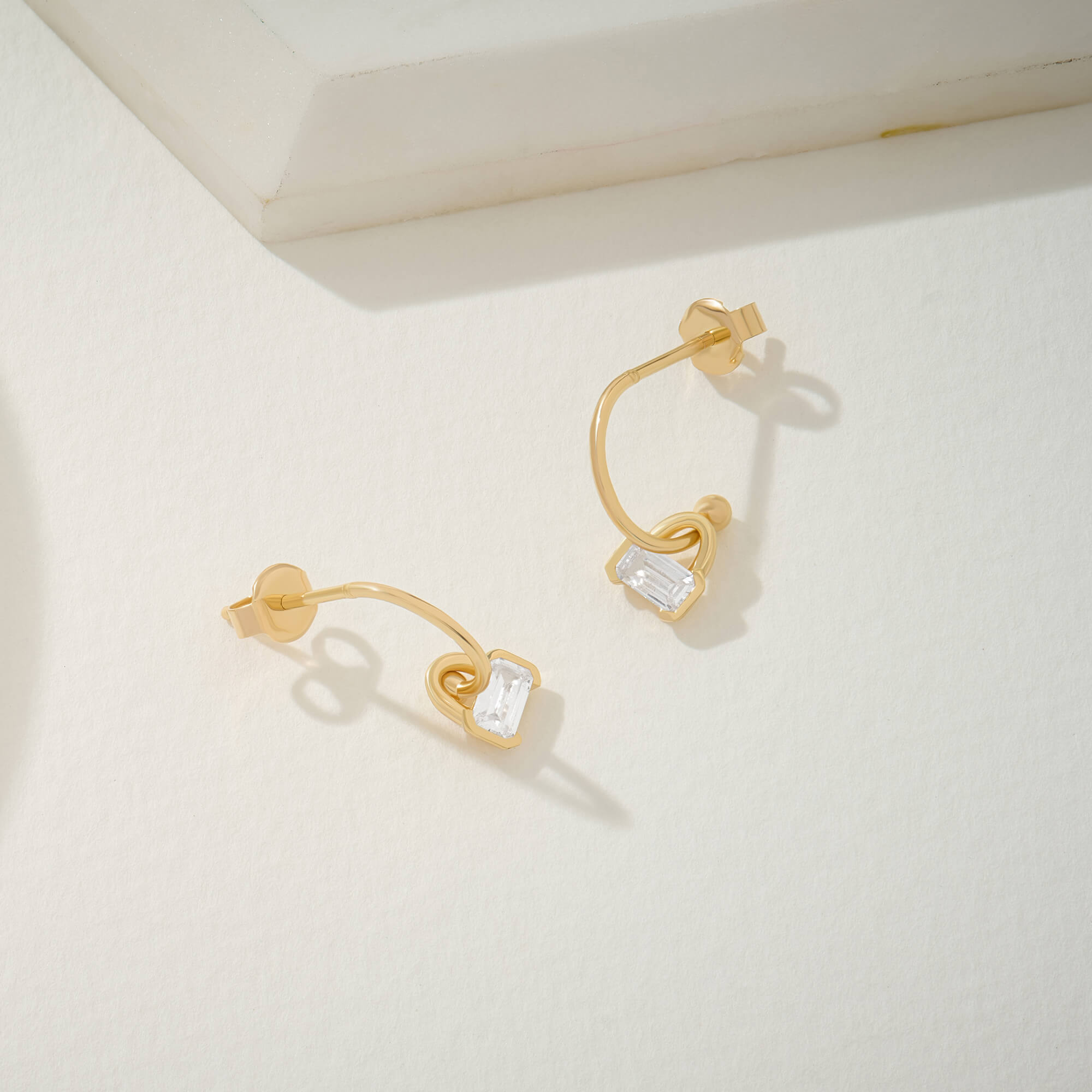 Baguette Charm Detail Earrings in 24K Vermeil